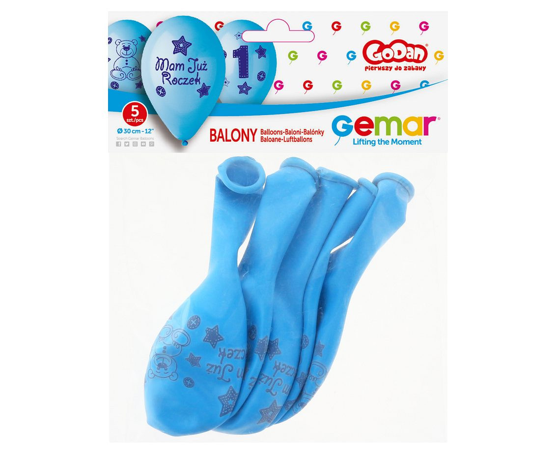 Balloons Gemar 12", premium my 1 birthday, blue, 5pcs